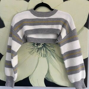 Anthropologie Gray, White, and Yellow Striped Sweater